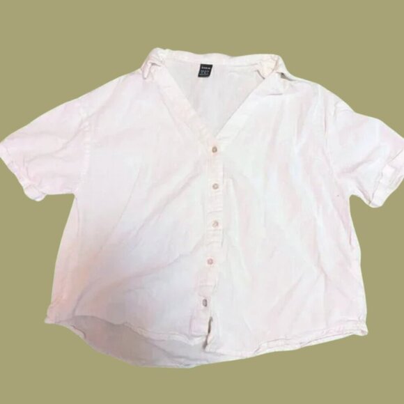 Shein Linen-Blend Cropped Button-Up Shirt – Size M (Casual Summer Style) - Picture 4 of 7
